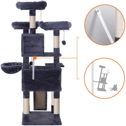 Nancy's Coppett Kattenboom - Krabpaal - 6 Niveaus - Hangmat - Grot - Rookgrijs - 54 x 50 x 168 cm
