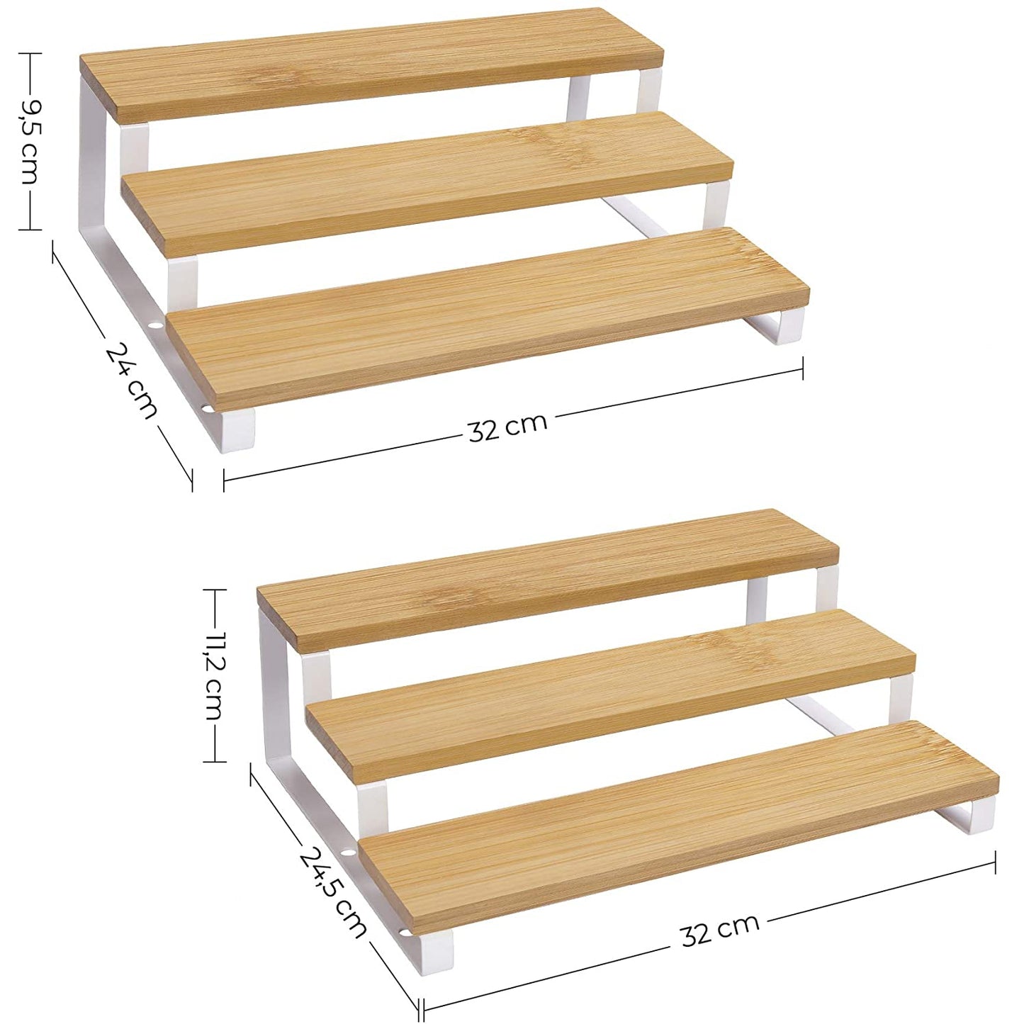 Nancy's Frankford Spice Racks - Set Of 3 - 3 Shelves Each - Bamboo - Extendable - Stackable - White - Natural