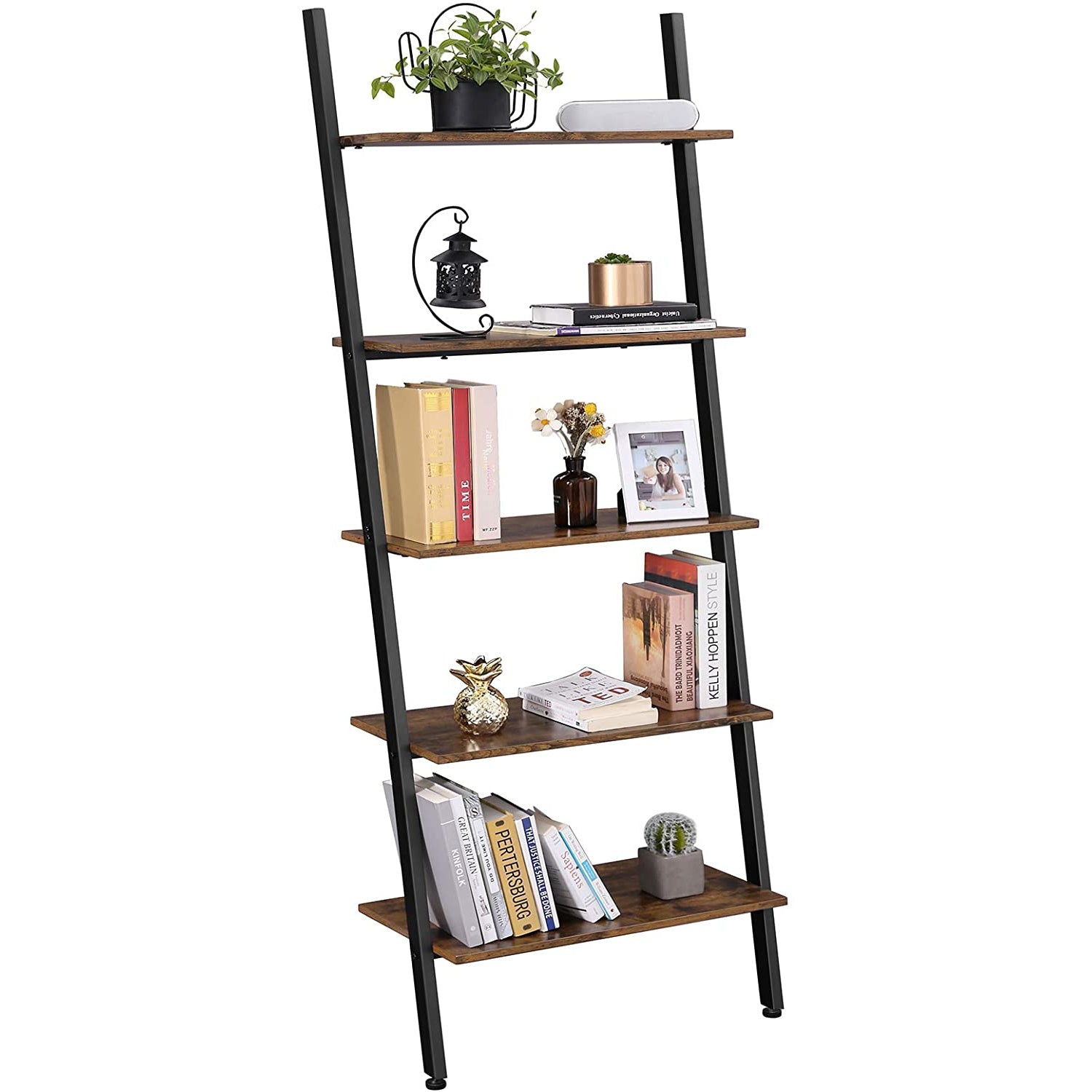 Nancy's Brea Wandrek - Boekenkast - Wandkast - 5 planken - Bruin-Zwart - 64 x 34 x 186 cm