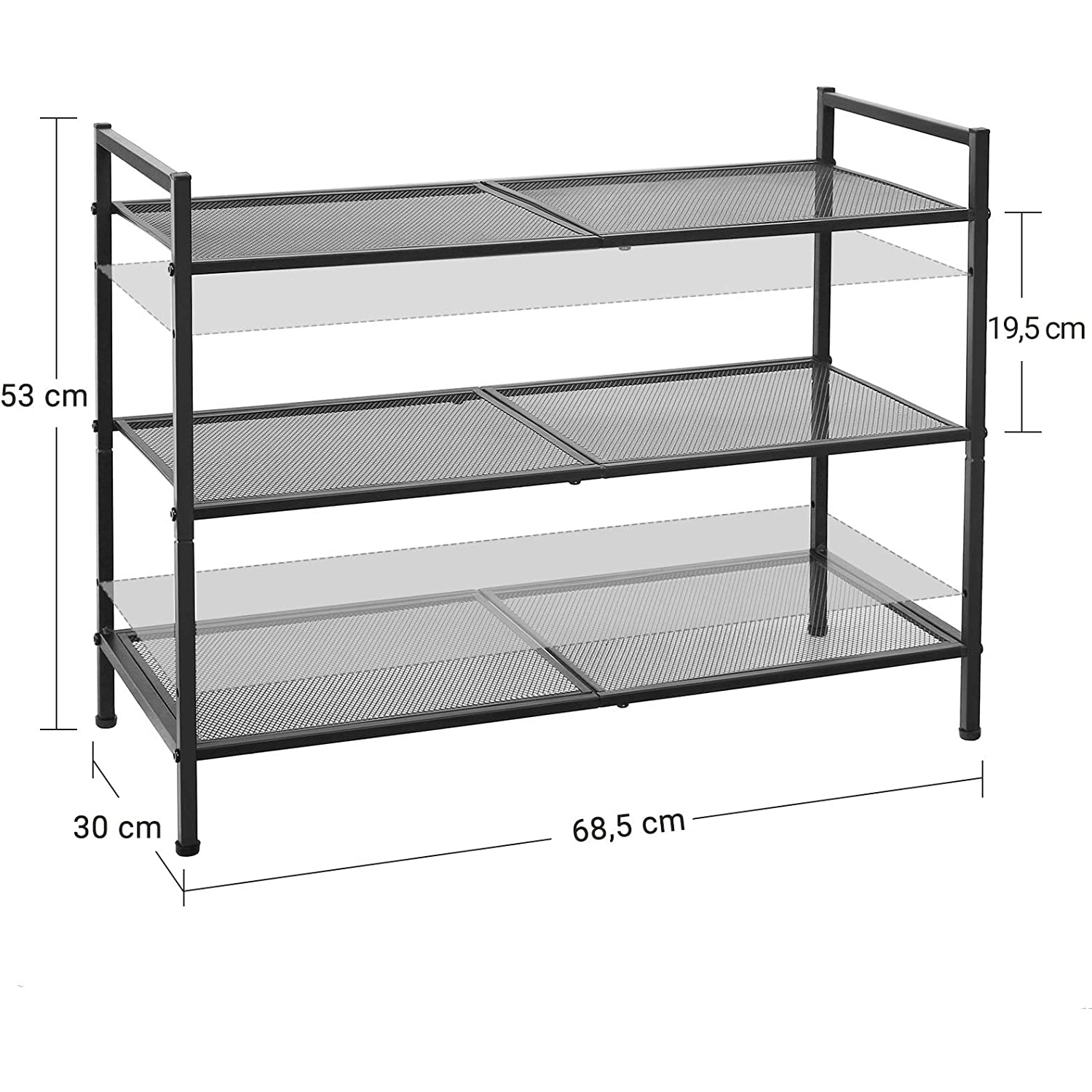 Nancy's Dumas Schoenenrek - 3 Niveaus - Stapelbaar - 9-12 Paar Schoenen - Staal - Zwart - ± 70 x 30 x 50 cm