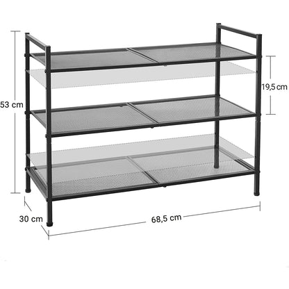 Nancy's Dumas Schoenenrek - 3 Niveaus - Stapelbaar - 9-12 Paar Schoenen - Staal - Zwart - ± 70 x 30 x 50 cm