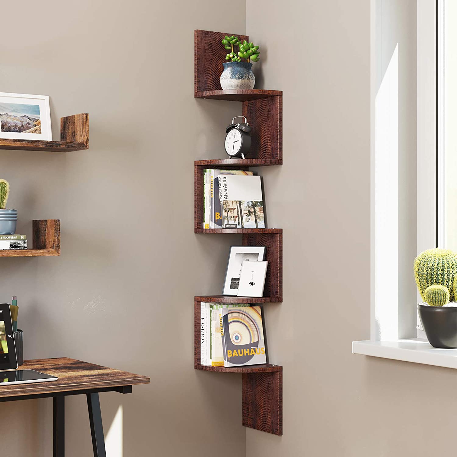 Nancy's Campden Boekenplank - Hoekplank - Wandplank - Zwart - Spaanplaat - ± 20 x 20 x 130 cm