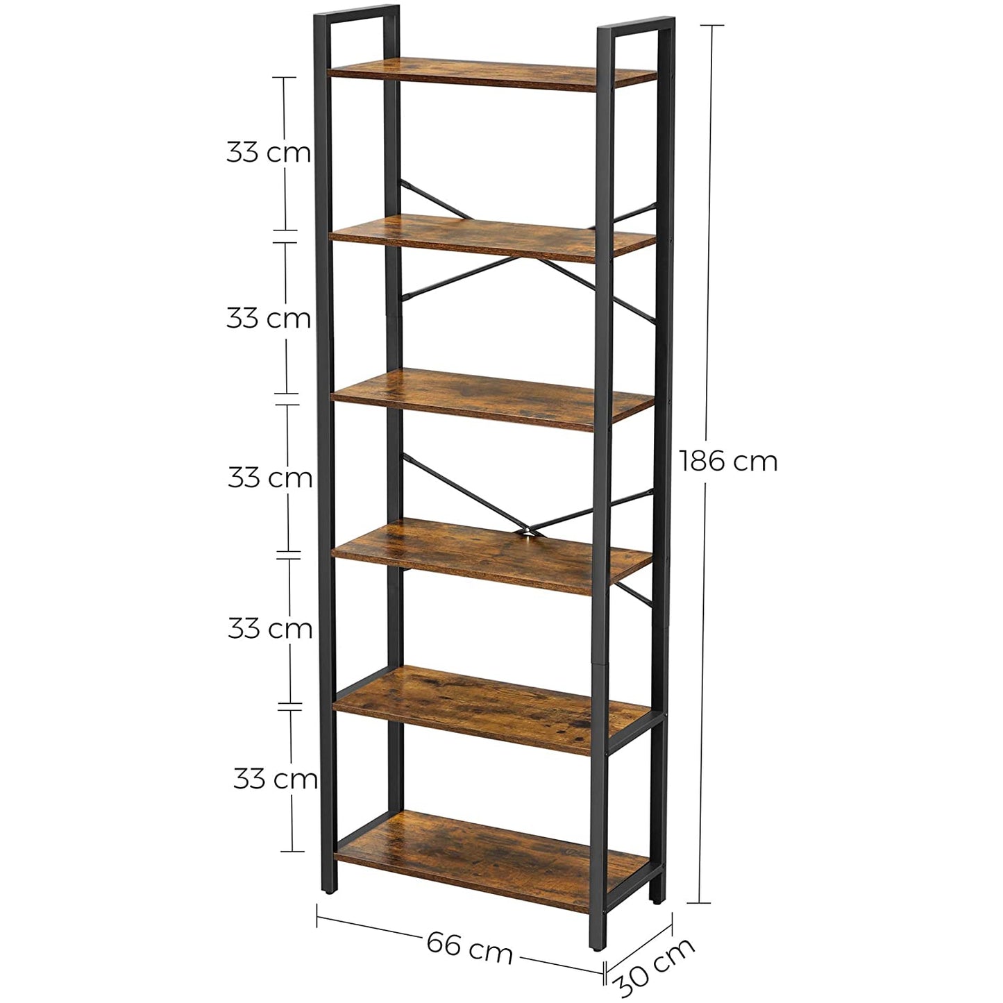 Nancy's Bloomington Boekenkast - Opbergkast - Wandkast - Hout / Staal - ± 65 x 30 x 185 cm