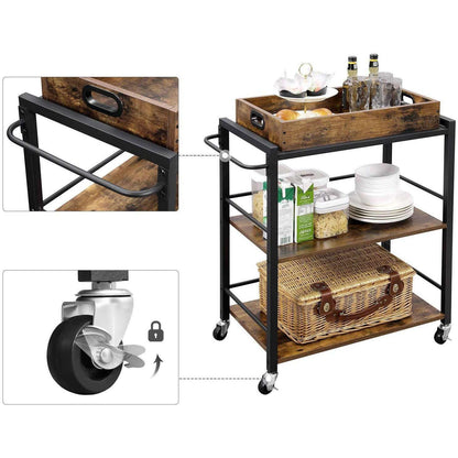 Nancy's Salem Vintage Keukenwagen - Serveerwagen - Keukentrolleys - Vintage Bruin / Zwart - ± 65 x 40 x 85 cm