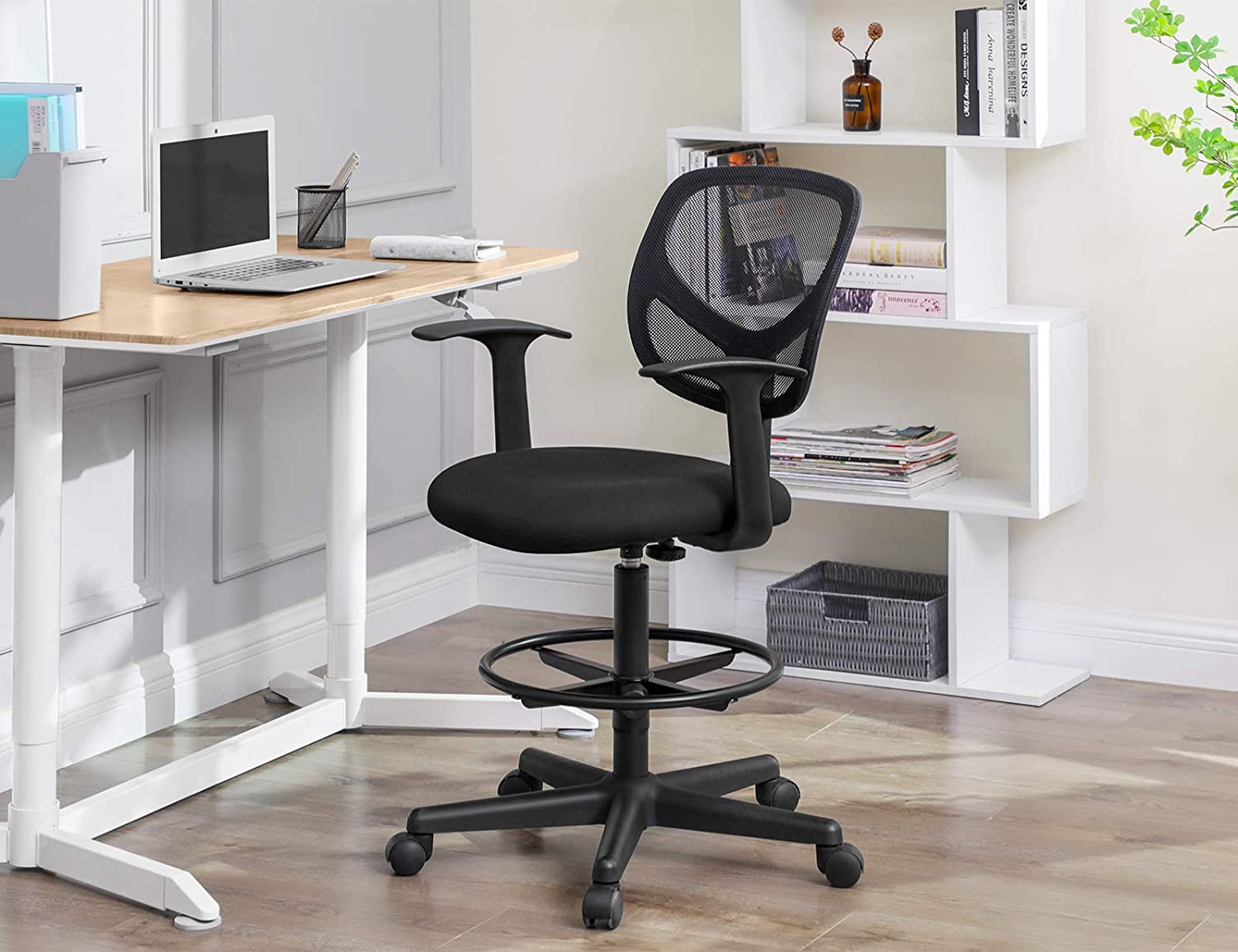 Nancy's Haypook Office chair - Swivel chair - Work stool - Ergonomic - Armrests - Height adjustable - Footrest - Black - Plastic - Fabric - 64 x 64 x 97-117 cm 