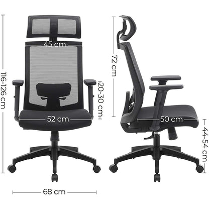 Nancy's Omak Bureaustoel - Kantoorstoel - Ergonomisch - 360°-draaistoel - Lendensteun - Hoofdsteun - Verstelbaar - Kantelbaar - Zwart