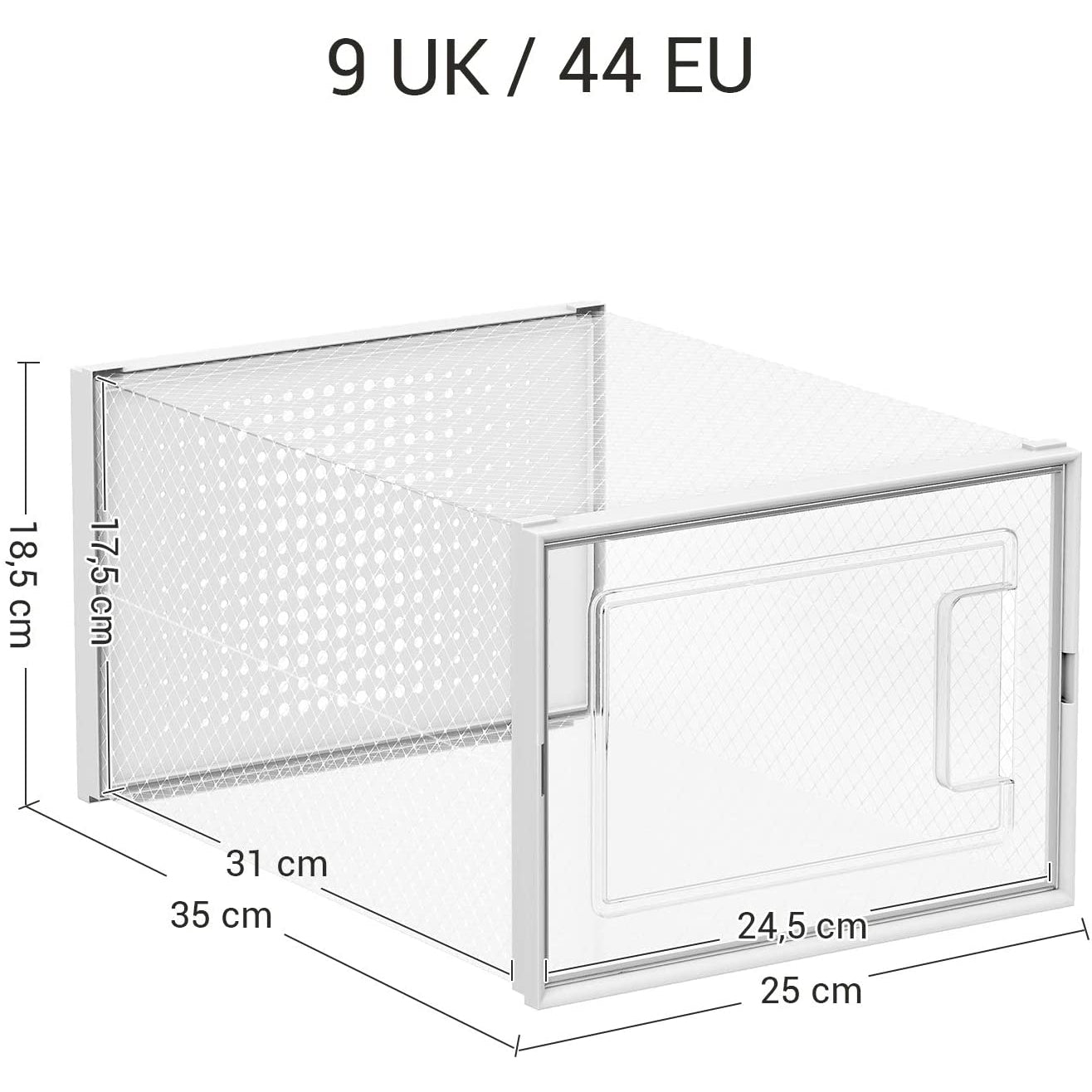 Nancy's Schoenendozen - 18 Opbergdozen - Opvouwbaar en stapelbaar - Maat 44 - Transparant-wit - 31 x 24,5 x 17,5 cm