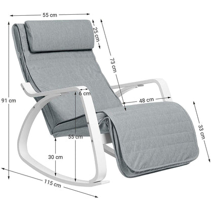 Nancy's Schommelstoel Met Voetensteun - Verstelbare Ligstoel - Relaxstoel - Fauteuil - Berkenhout - 150 kg belastbaar - Grijs