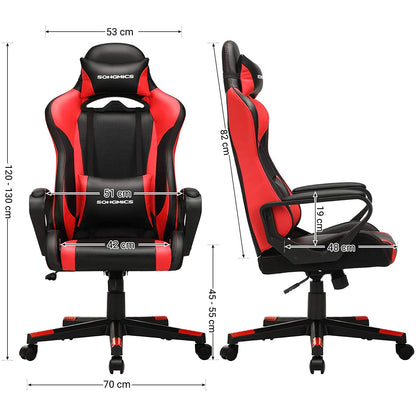 Nancy's Butcher Gaming chair - Chaise de bureau - Chaise pivotante - Coussin lombaire - Ergonomique - Hauteur réglable - Rouge - Noir - Simili cuir - 71 x 63 x (120-130)