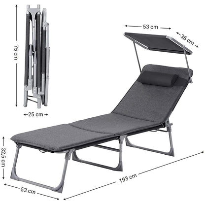 Nancy's Foleyet Lounger - Headrest - Sun Canopy - Adjustable Backrest - Dark Gray - 53 x 193 x 29.5 cm