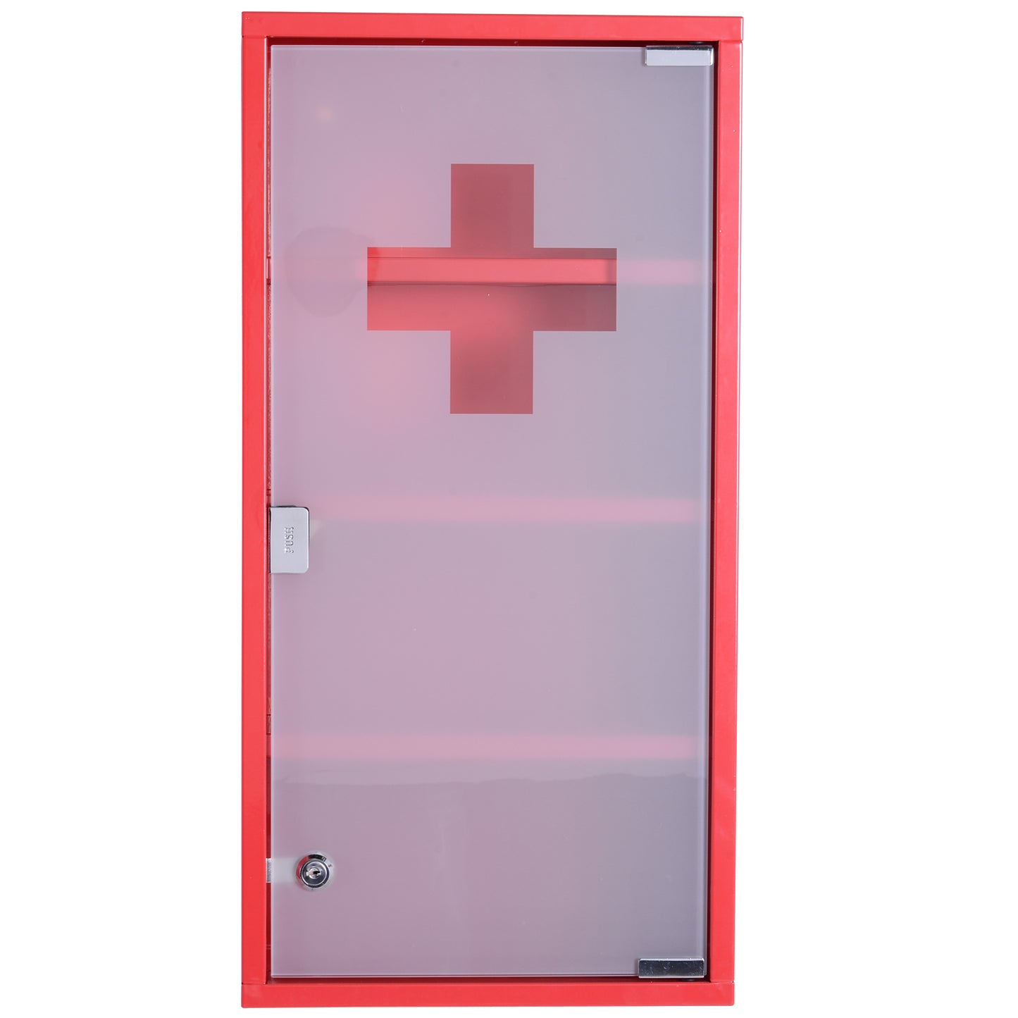 Nancy's Medicijnkast - Roestvrij Staal - Kijkglas - Gesatineerd - Slot - 30 x 12 x 60 cm - Zilver - Rood