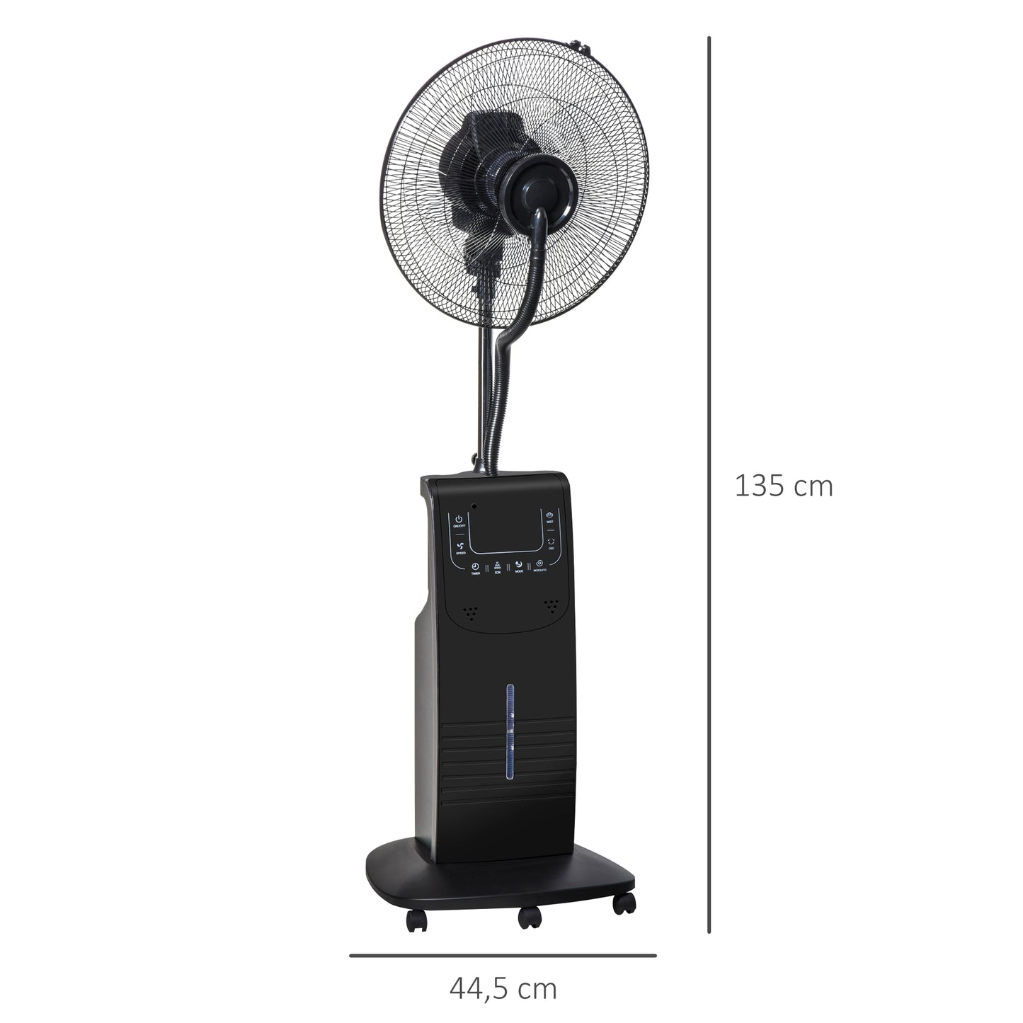 Nancy's New Haven Statiefventilator  - Mistventilator - LED-Paneel - 3 Snelheden - Staal - Zwart - 44,5 x 135 cm