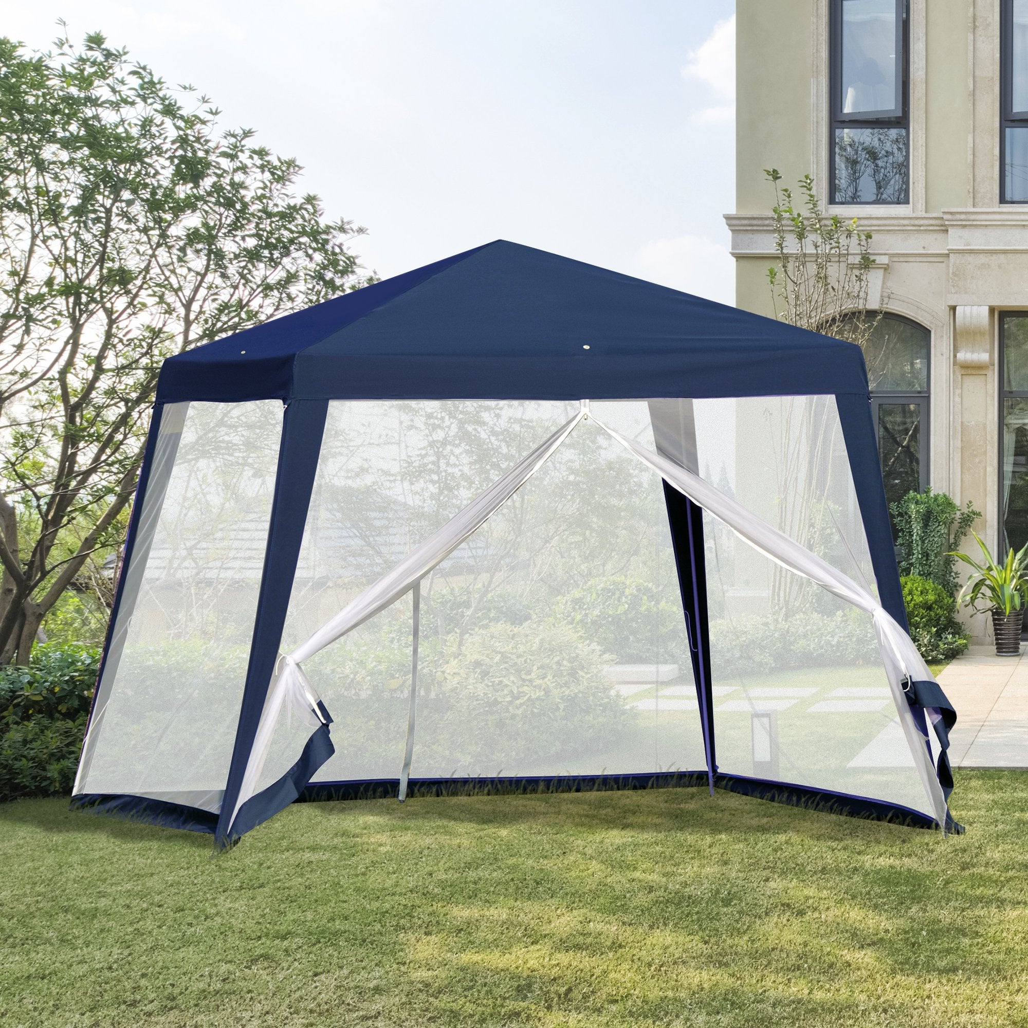Pavillon de jardin Nancy's Cedar Rapids - Tente de fête - Avec moustiquaire - Polyester - Bleu - 300 x 300 cm