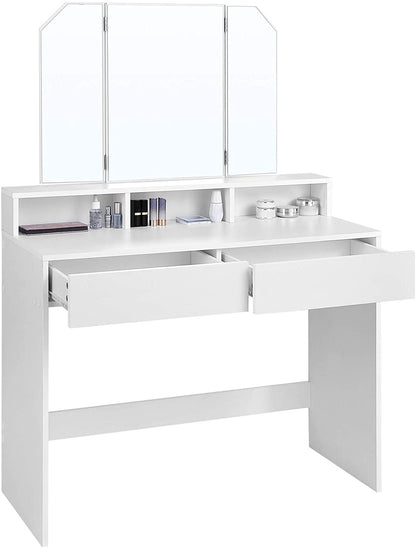 Coiffeuse d'angle Nancy's Bryants avec miroir pliant - Table de maquillage - Coiffeuses - Moderne - Blanc - 100 x 40 x 142 cm