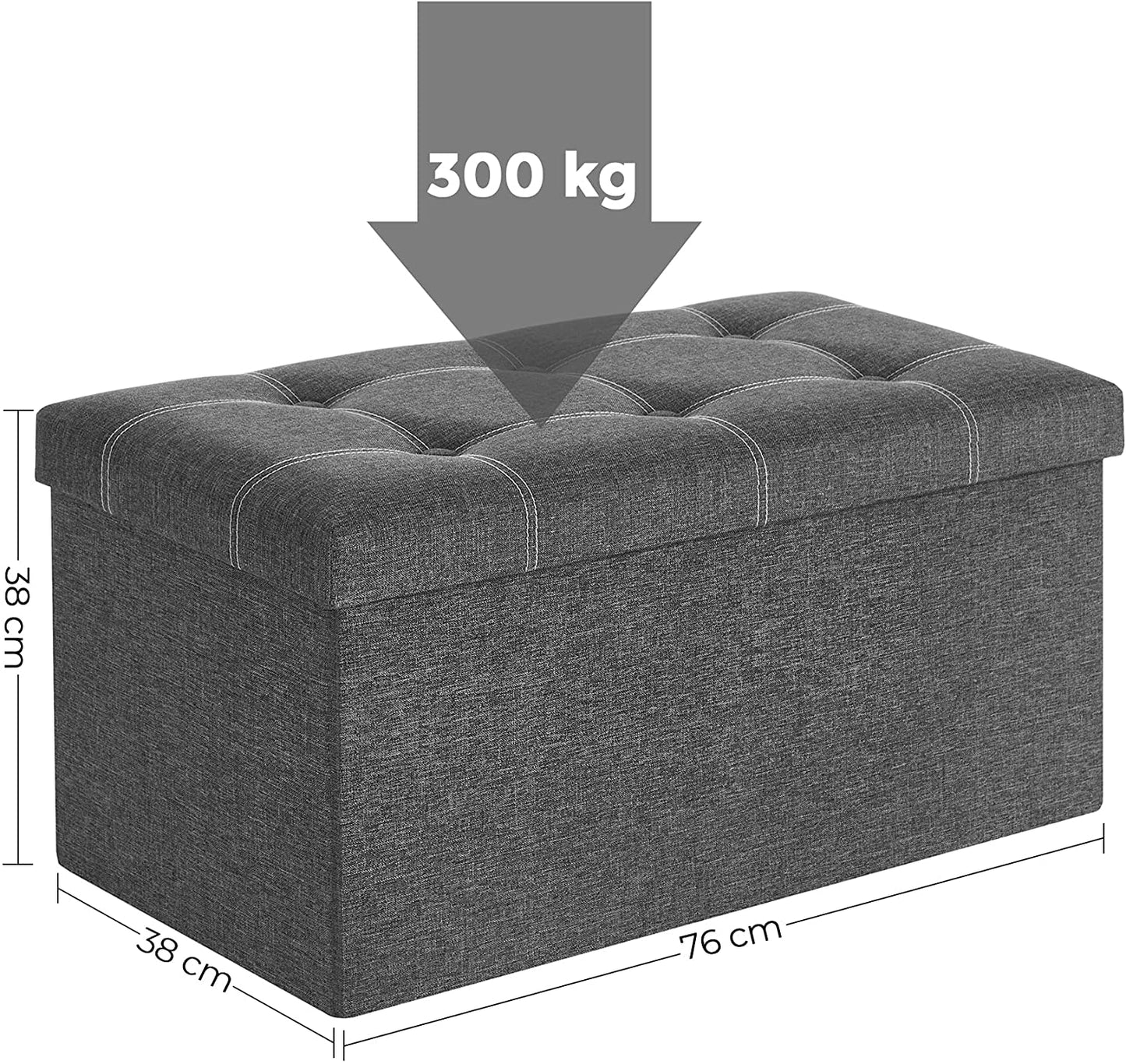 Nancy's Glenm Bank met Opslag - Bank met Opbergruimte - Hocker - 80L - Donkergrijs - ± 75 x 40 x 40 cm