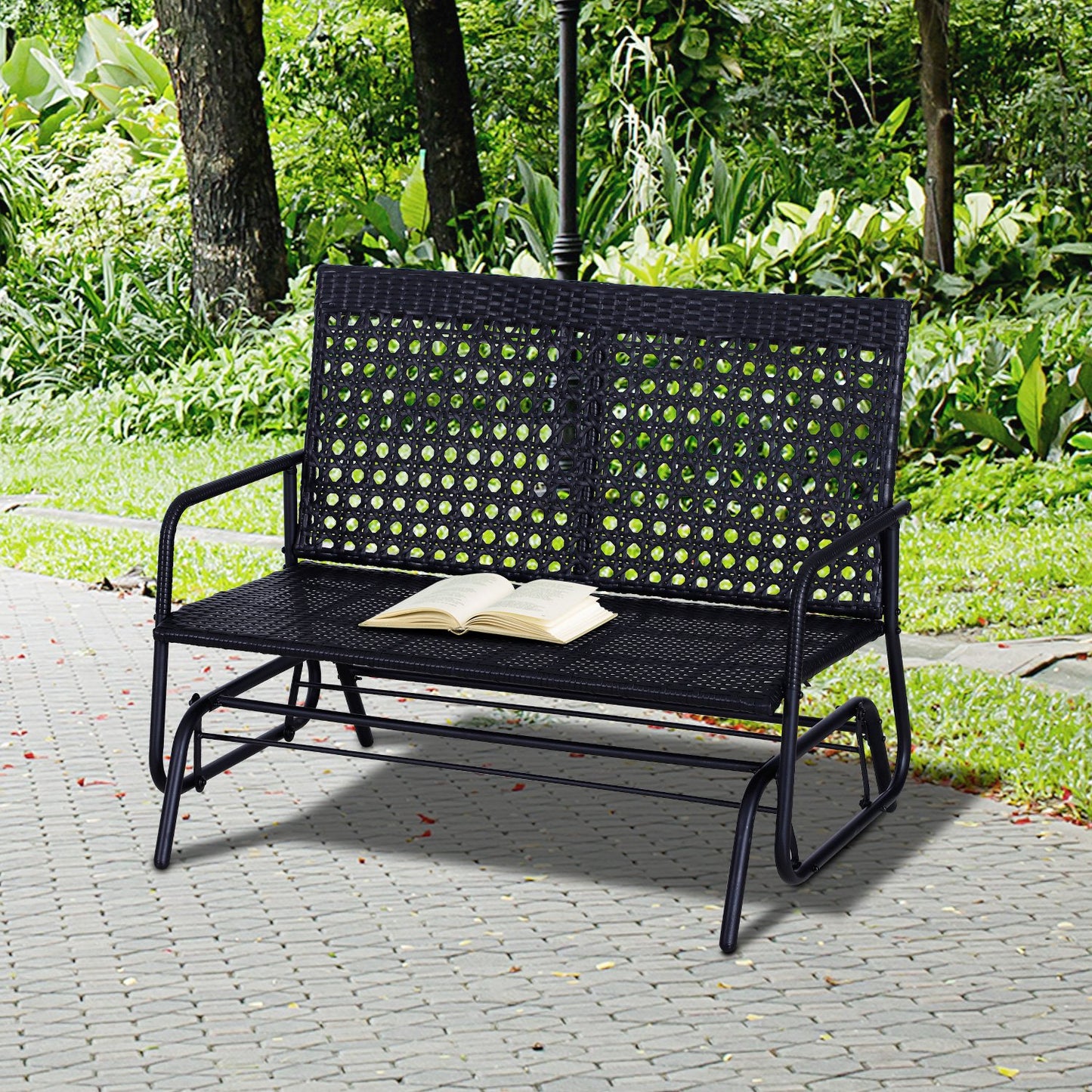 Nancy's Carson Swing Bench - Garden Swing - Garden Bench - Polyrattan - 2-Seater - Black - 120 x 76 x 90 cm