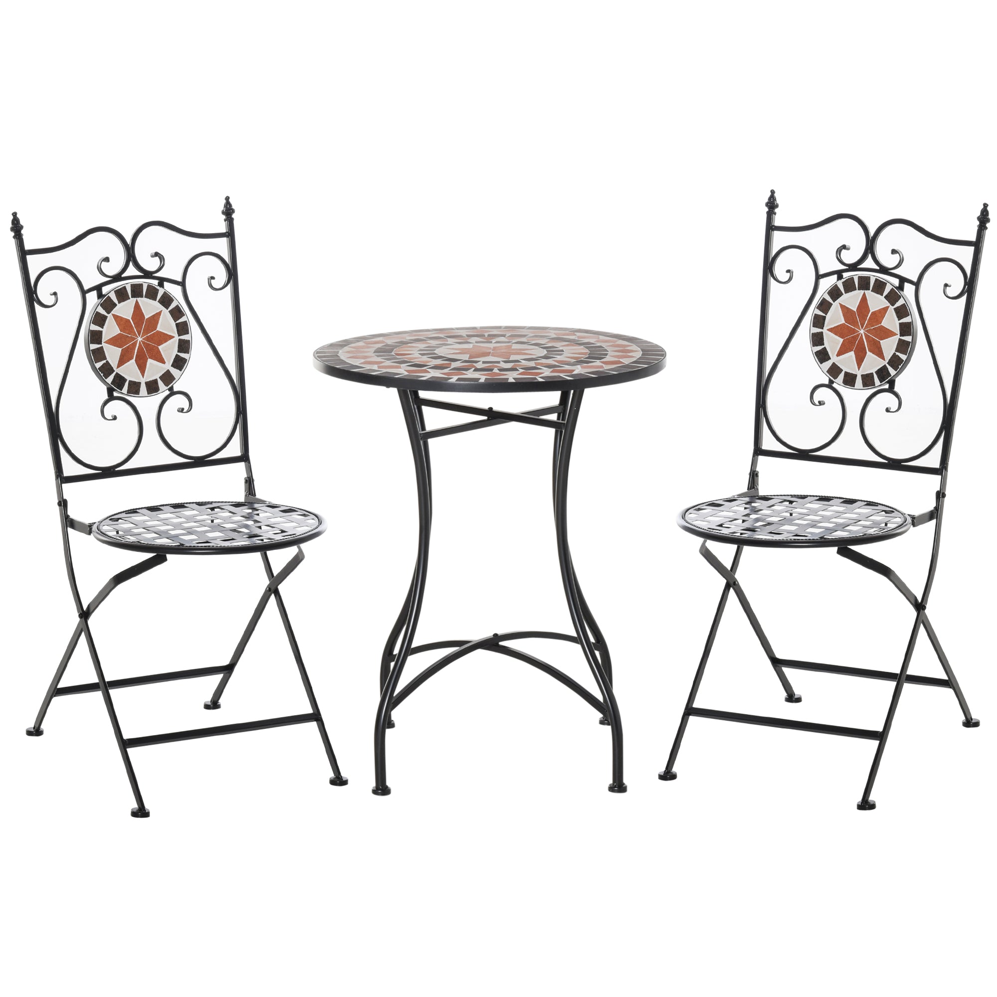 Nancy's Bettendorf Garden Set Group - 3-Piece Mosaic Table - 2 Folding Chairs - Metal - Multicolored