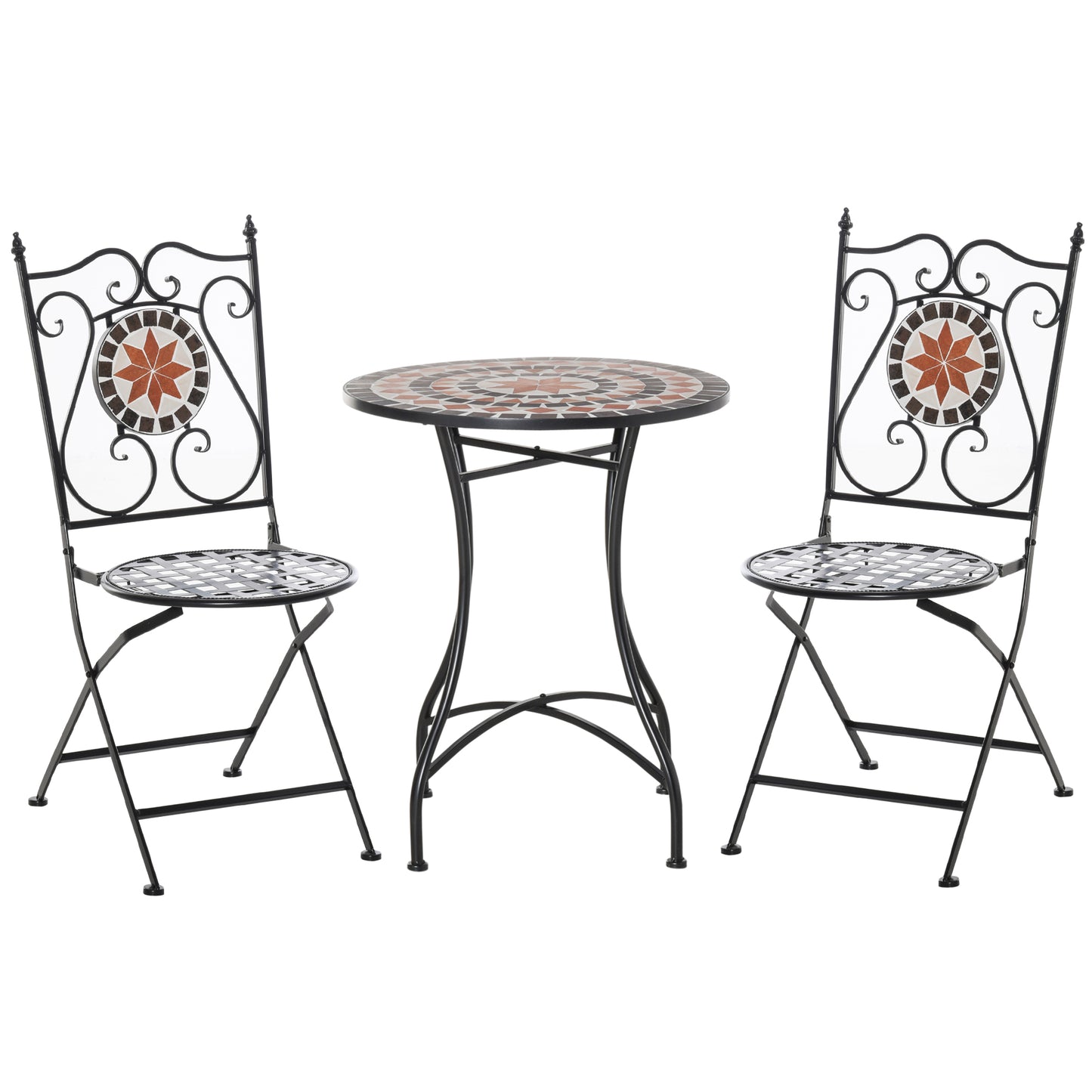 Nancy's Bettendorf Tuinsetgroep- Bistroset - 3-Delig Mozaiektafel - 2 Opklapbare Stoelen - Metaal - Veelkleurig