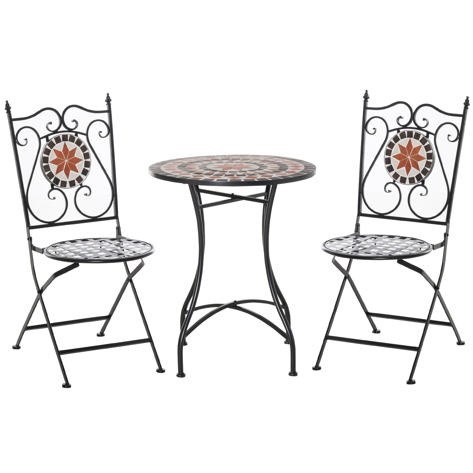 Nancy's Bettendorf Tuinsetgroep- Bistroset - 3-Delig Mozaiektafel - 2 Opklapbare Stoelen - Metaal - Veelkleurig