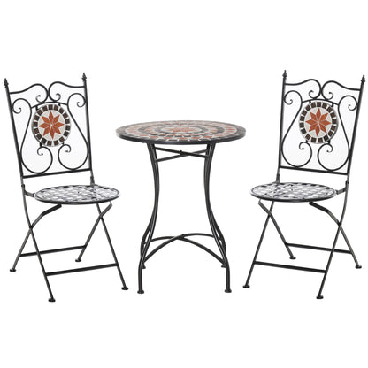Nancy's Bettendorf Tuinsetgroep- Bistroset - 3-Delig Mozaiektafel - 2 Opklapbare Stoelen - Metaal - Veelkleurig