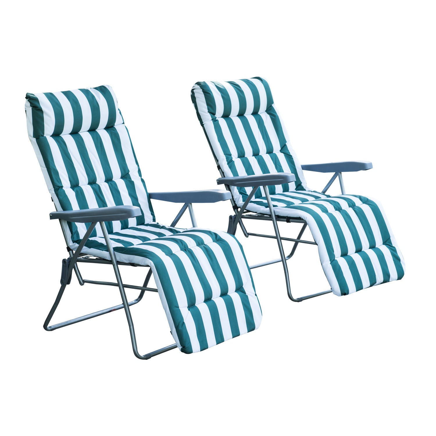 Nancy's Cary Garden Chairs - Lounger - Set of 2 - Collapsible - 5 Positions - Adjustable - Green - White - 60 x 75 x 104 cm