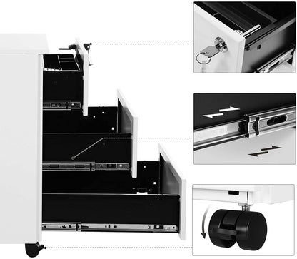 Nancy's Hazelton Drawer Unit - Filing Cabinet - On Wheels - Lock - 3 Drawers - White - Metal - 39 x 45 x 55 cm 