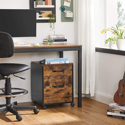 Nancy's Burleson Drawer Unit - Office Cabinet - Filing Cabinet - On Wheels - 2 Drawers - Documents - Industrial - Brown - Black - Engineered Wood - Metal - 41 x 40 x 55 cm