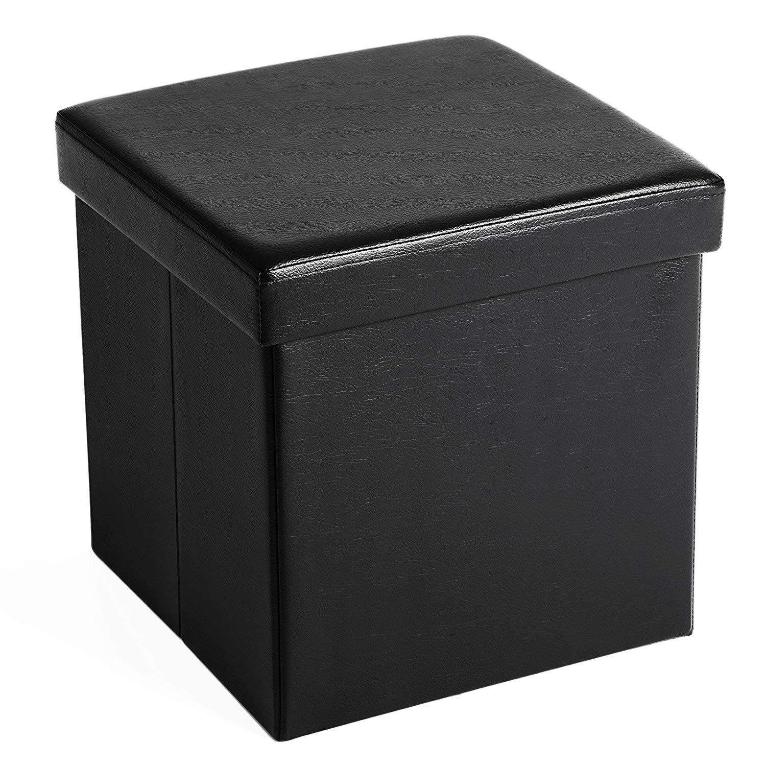 Tabouret Pliable Nancy - Hocker - Table d'appoint - Espace de rangement - Noir - 38 x 38 x 38 cm