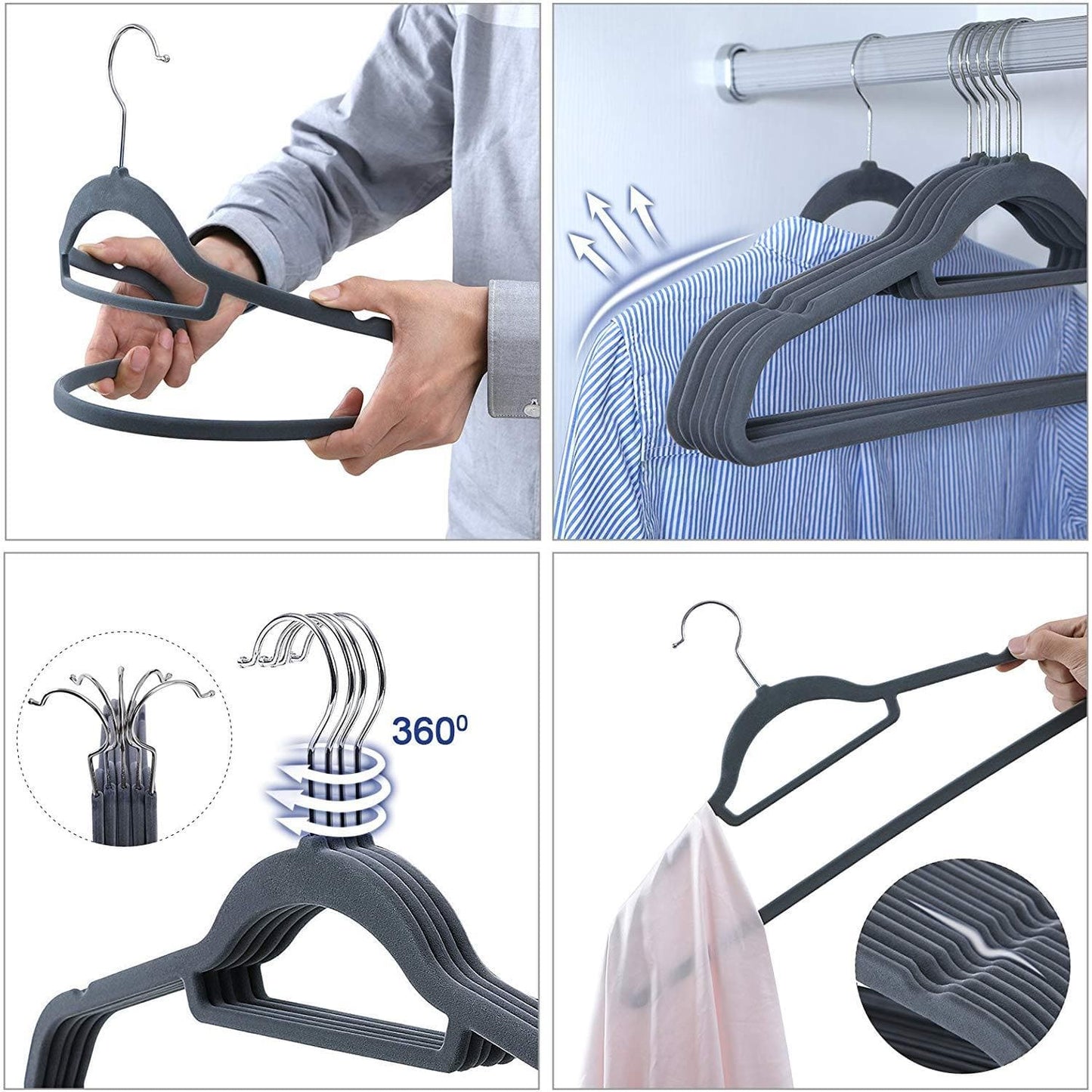 Nancy's - Ruimtebesparende Antislip kleerhangers - 20 Stuks - Ultra Dunne Kleerhangers met 360 graden draaibare haak - Kledinghangers