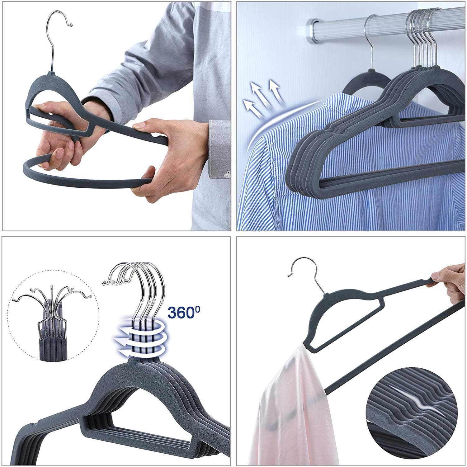 Nancy's - Ruimtebesparende Antislip kleerhangers - 20 Stuks - Ultra Dunne Kleerhangers met 360 graden draaibare haak - Kledinghangers