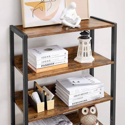 Nancy's Crookston Boekenkast - Opbergkast - 4 Niveaus - 2 Deuren - Industrieel - Vintage - Bruin - Zwart - Bewerkt Hout