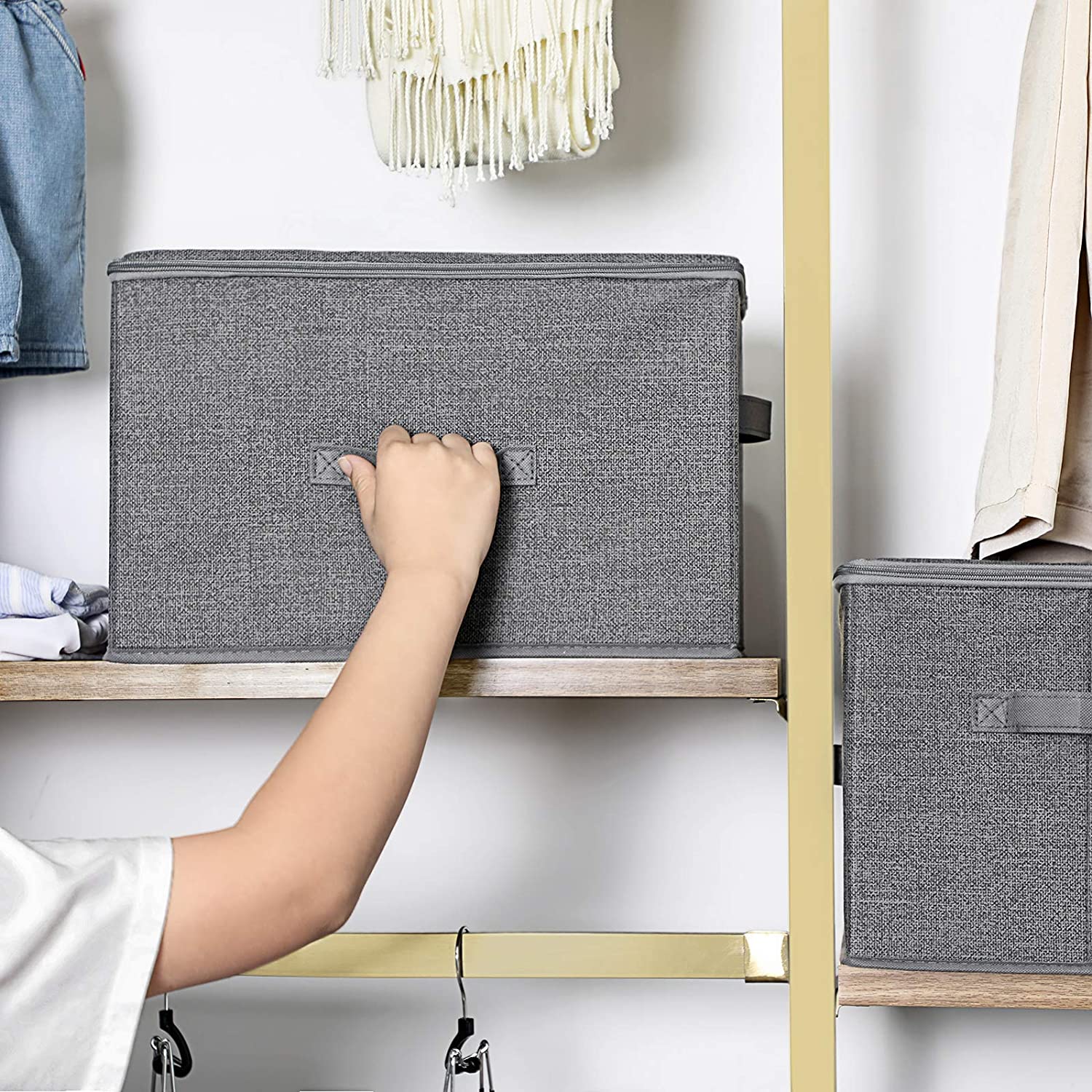 Nancy's Gilford Opbergdozen - Set Van 3 - Opbergboxen - Grijs - Linnen - 40 x 30 x 25 cm