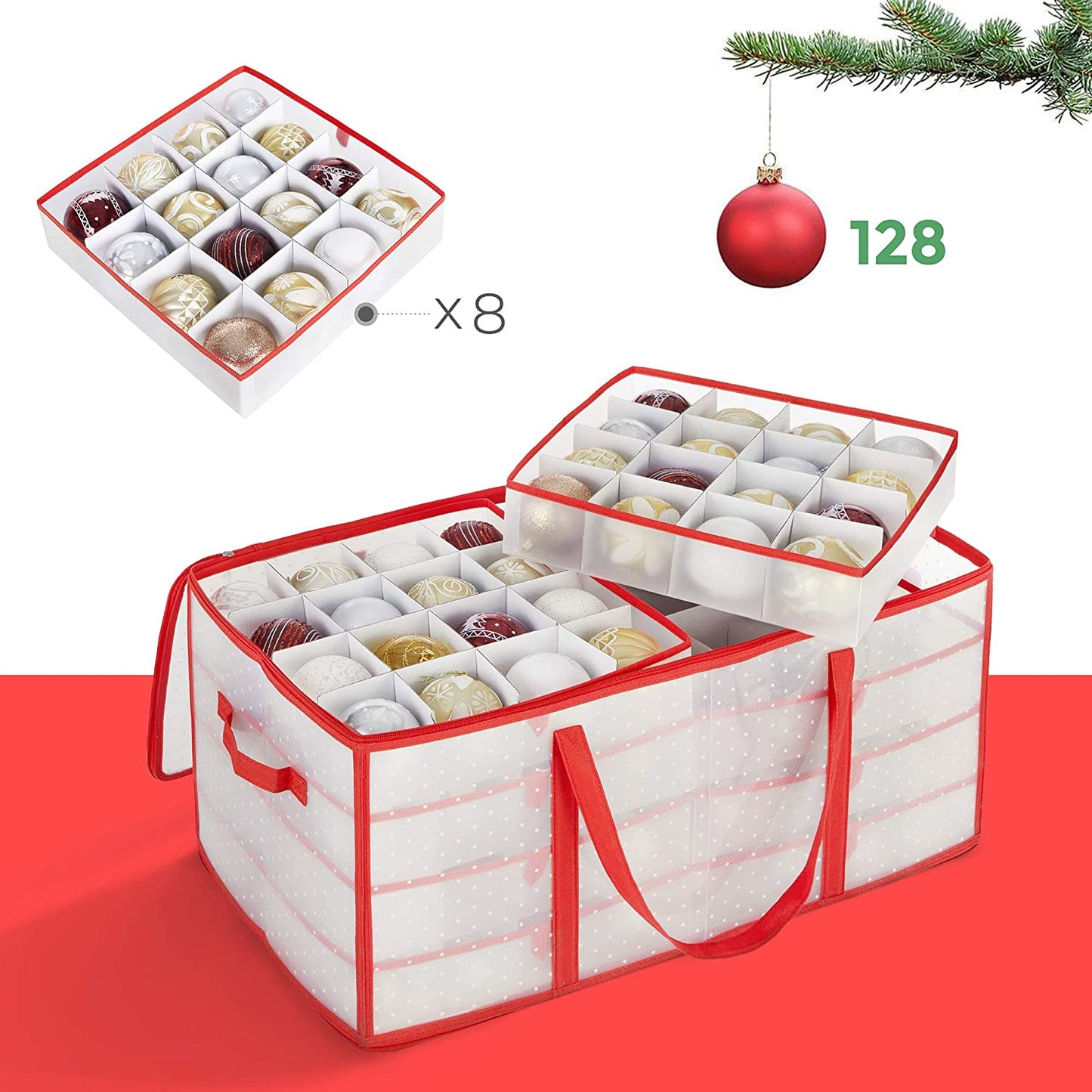 Nancy's Kerstballen Organizer - Opbergdoos - Sokken Organizer - Kerstballen Opberger - Opbergtas - Vakkentas - 67 x 34 x 34 cm - Semi-Transpirant
