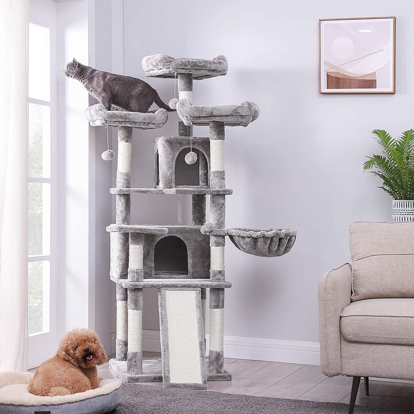 Nancy's XL Krabpaal voor katten - Kattenboom - 3 platforms - Grijs - 55 x 55 x 172 cm