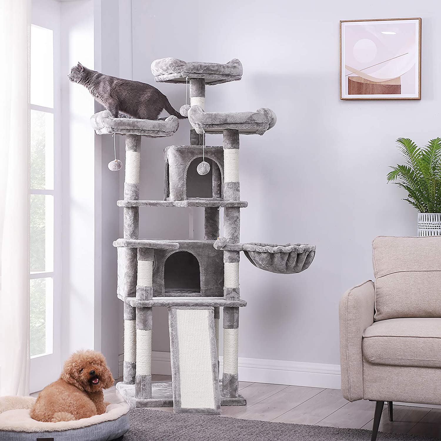 Nancy's XL Krabpaal voor katten - Kattenboom - 3 platforms - Grijs - 55 x 55 x 172 cm