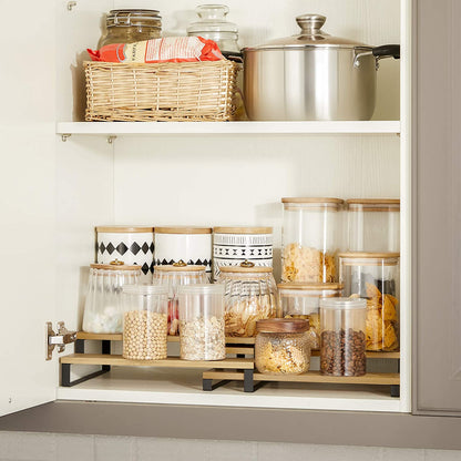 Nancy's Laurel Kitchen Rack - Spice Rack - Ensemble de 2 - Trois étagères - Bambou - Extensible - Empilable - Plan de travail