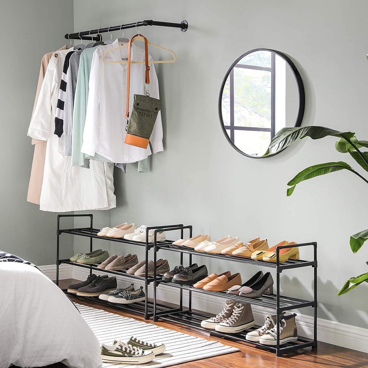 Nancy's Plano Schoenenrekken - Set Van 2 - Schoenen Organizer - 24-30 Paar Schoenen - Stapelbaar - Zwart - Staal - ± 90 x 30 x 50 cm