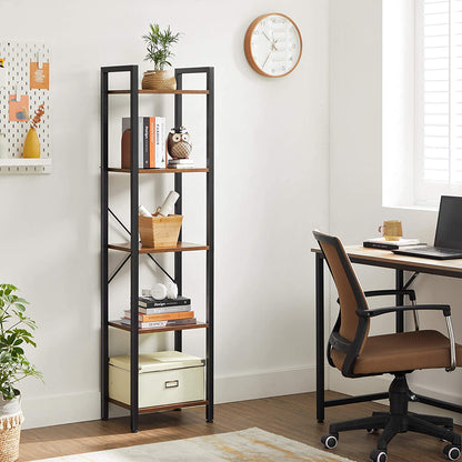 Nancy's Burke Opbergrek - Boekenkast - Open Kast - 5 Niveaus - Vintage - Industrieel - Bruin -Bewerkt Hout - Metaal - ± 40 x 30 x 145 cm