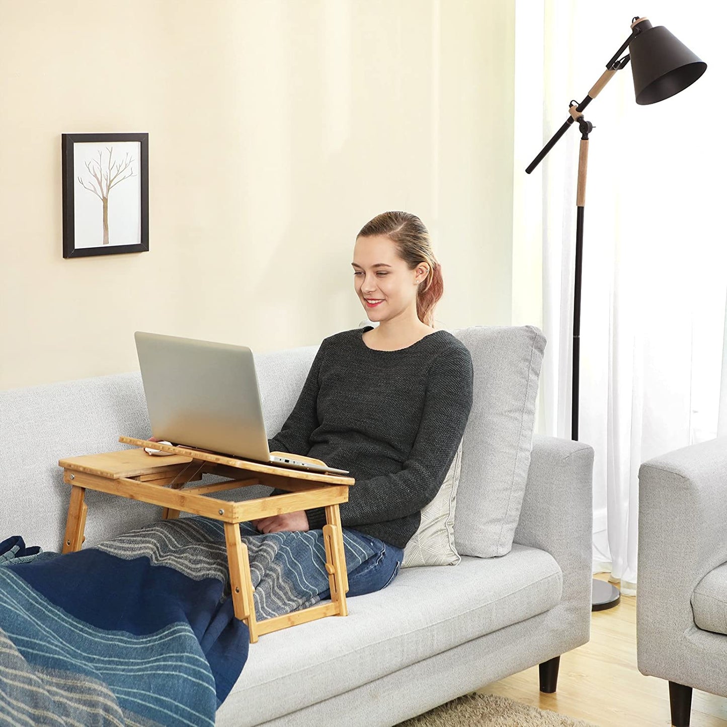 Nancy's Laprara Laptoptafel - Computertafel - Laptopstandaard - Verstelbare Hellingshoek - Bamboe - ± 65 x 35 x 35 cm