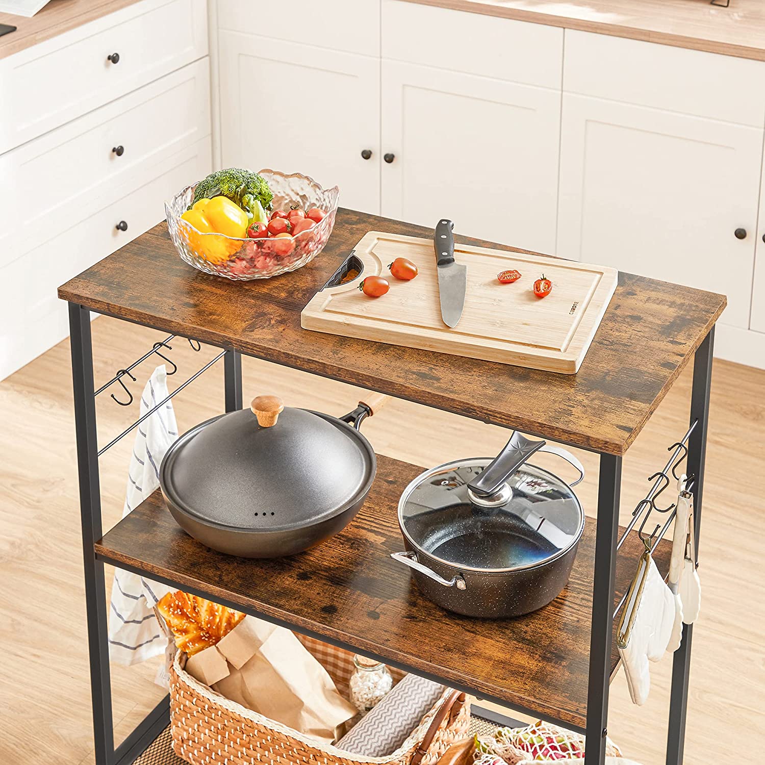 Nancy's Franklin Keukenrek - Organizer - Opbergkast - Vintage Bruin / Zwart - 80 x 40 x 90 cm