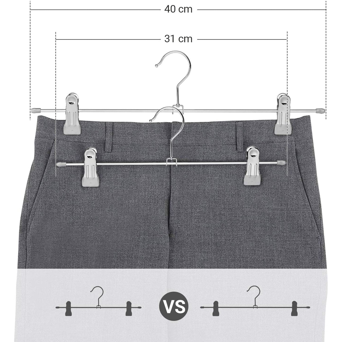Nancy's Luxe Kledinghangers - Broekhangers - Set Van 20 - Rokhanger - Verstelbare Clips - 360° draaibaar - Zilvergrijs