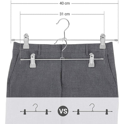Nancy's Luxe Kledinghangers - Broekhangers - Set Van 20 - Rokhanger - Verstelbare Clips - 360° draaibaar - Zilvergrijs