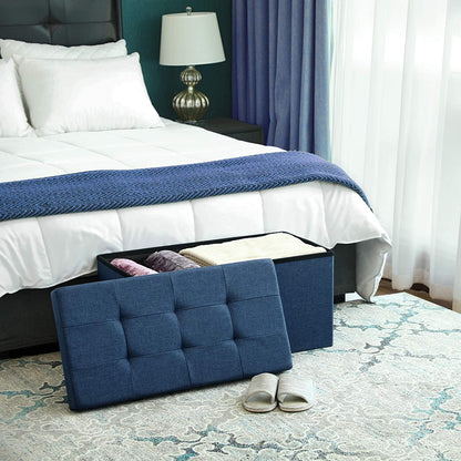 Nancy's Hocker Blue - Canapé Avec Rangement - Canapé En Lin 76 x 38 x 38 cm