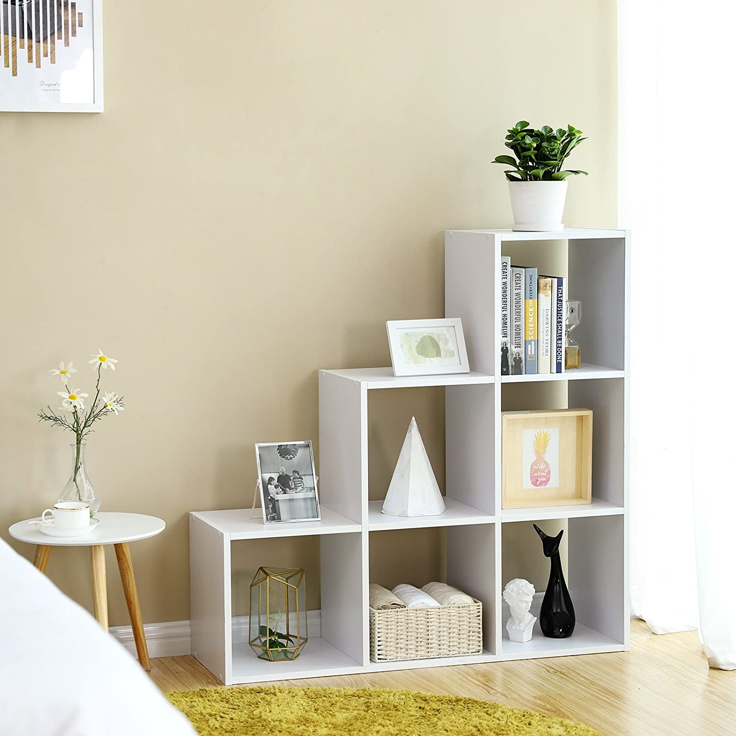 Nancy's Parzins Boekenkast - Vakkenkast - Opbergkast - 6 Vakken - Wit - ± 100 x 30 x 100 cm