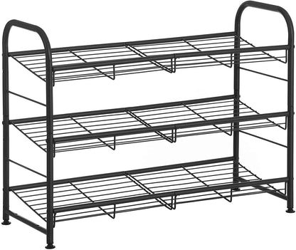 Nancy's Charland Shoe Rack - Shoe Organizer - 3 Levels - Max 12 Pairs of Shoes - Steel - Black - 68.5 x 27.5 x 49.5 cm