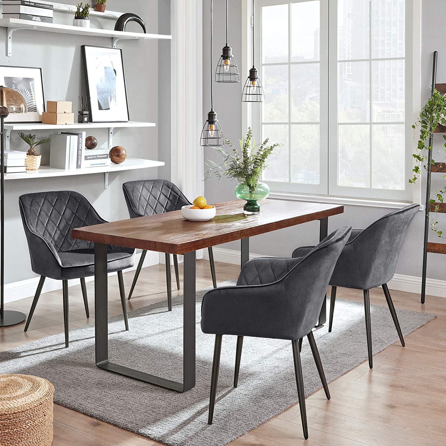 Nancy's Can Island Eetkamerstoelen - Set Van 2 - Keukenstoelen - Gestoffeerd - Grijs - Fluweel / Staal