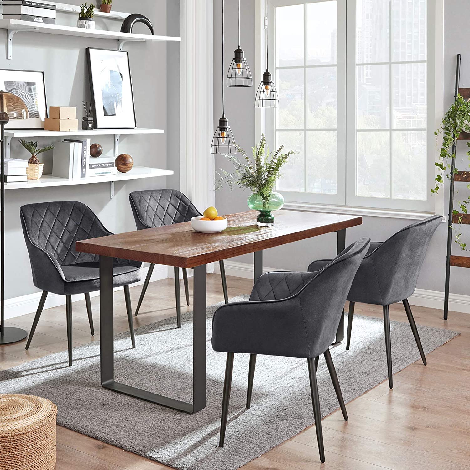Nancy's Can Island Eetkamerstoelen - Set Van 2 - Keukenstoelen - Gestoffeerd - Grijs - Fluweel / Staal