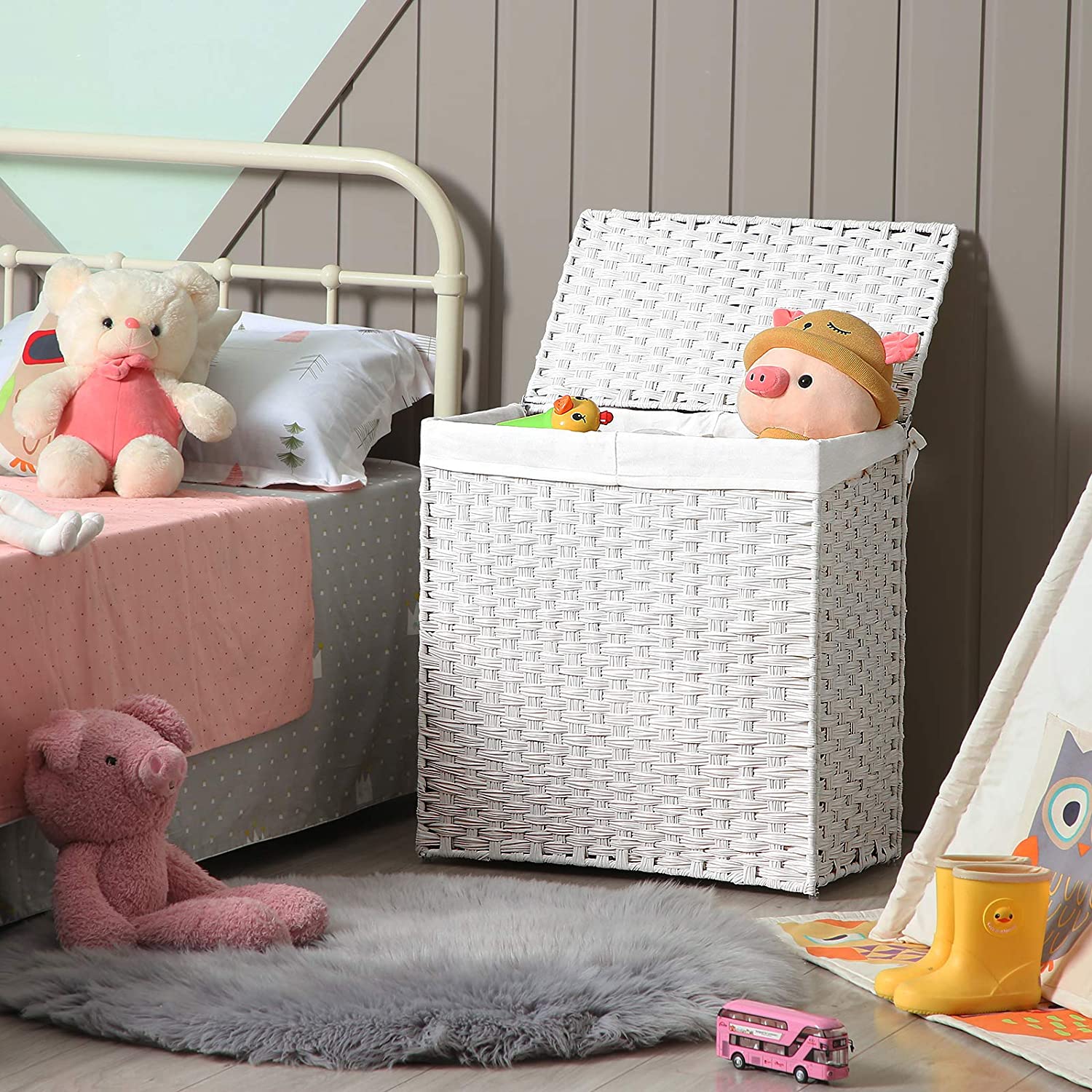 Nancy's Bamboe wasmand met 2 vakken - - Wasmanden met deksel - Ha Nancy HomeStore