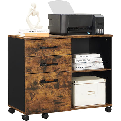 Nancy's Madras Archiefkast - Rolcontainer - Ladekast - Op Wieltjes - Opbergvakken - Industrieel - Bruin - Zwart - Bewerkt Hout - Metaal - 80 x 40 x 66 cm