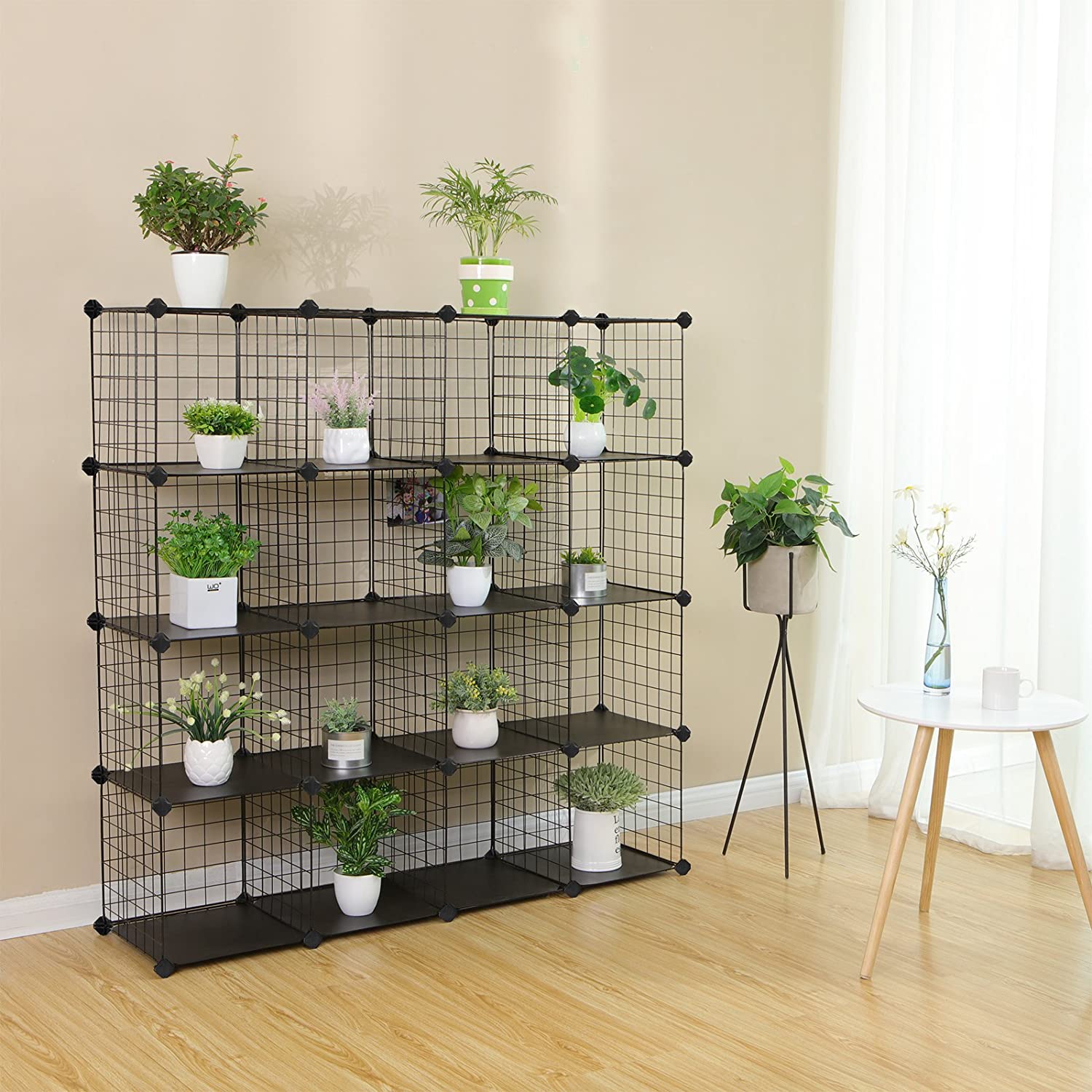 Nancy's Granet Vakkenkast - Opbergkast - 16 Kubussen - Schoenenrek - Staal - Organizer - Zwart - ± 120 x30 x 120 cm